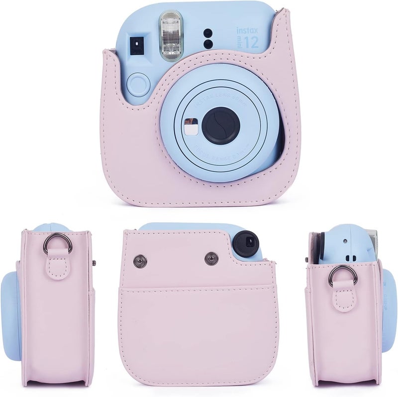 Phetium Instant mini 12 Camera Protective Case Compatible with Instax Mini 12 11,PU Leather Bag with Pocket and Adjustable Shoulder Strap (Blossom Pink) - Image 2